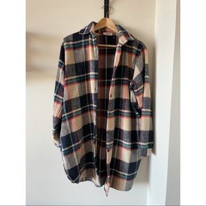 Plaid Flannel Shirt Jacket Navy & Taupe